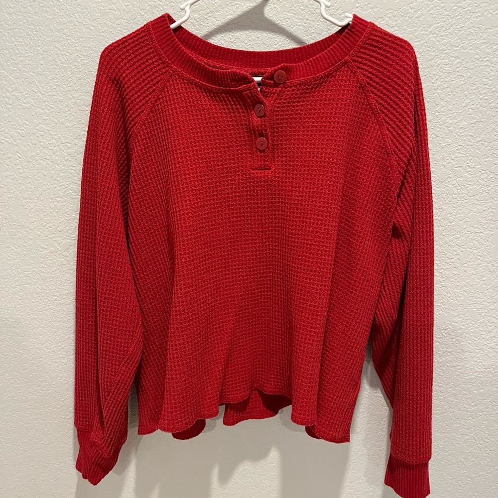 Old Navy Waffle Henley, L, Bright Red